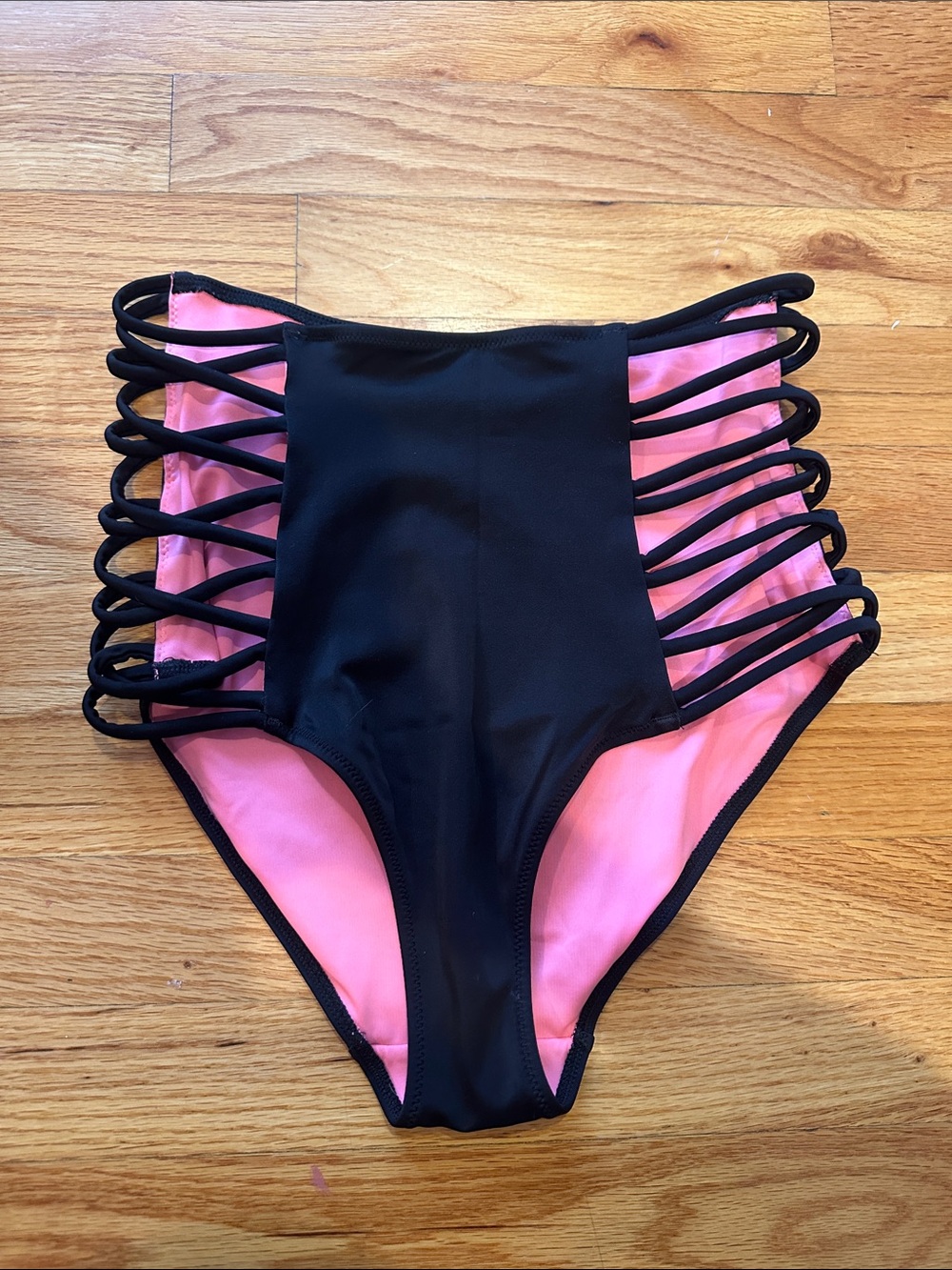 PINK Victoria’s Secret Black High-Waist Strappy Bikini Bottom